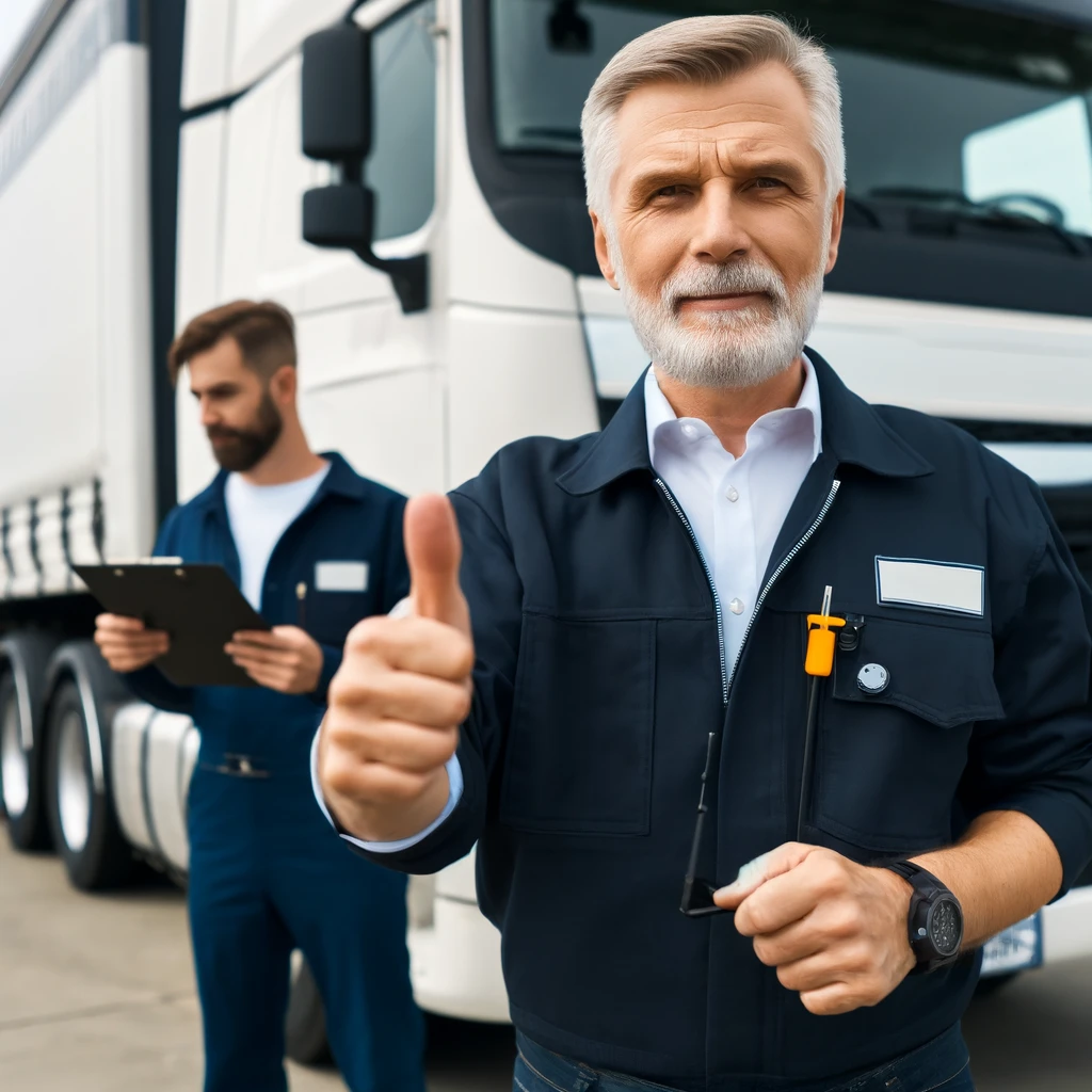 Truck drive giving thumbs up